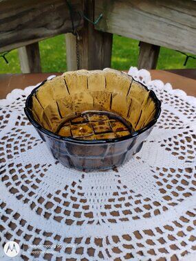 Viking glass bowl 70s Country Craft basket weave pattern root beer amber brown